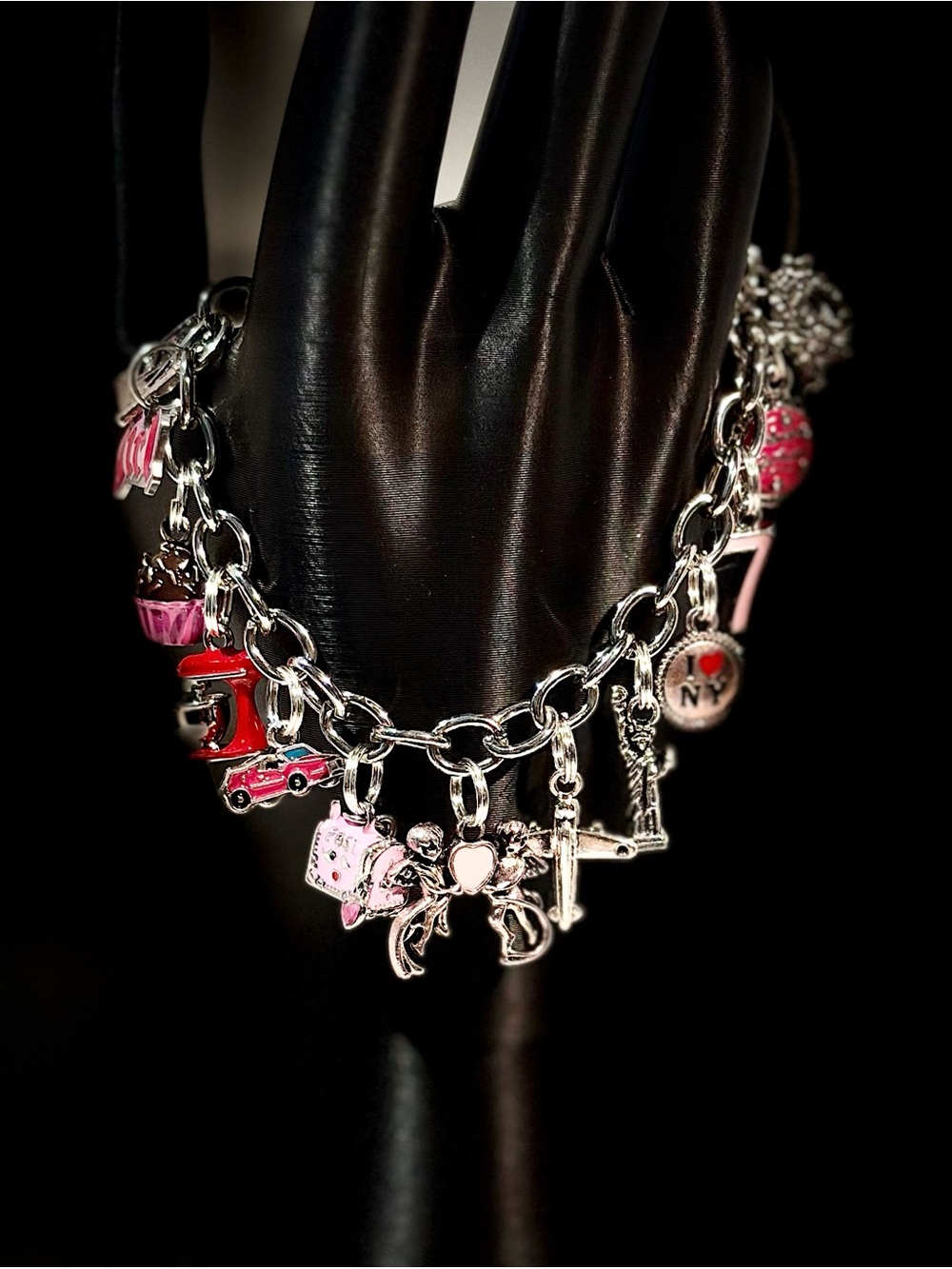 Silver Charm Bracelet with Pink Accents - Women Jewelry